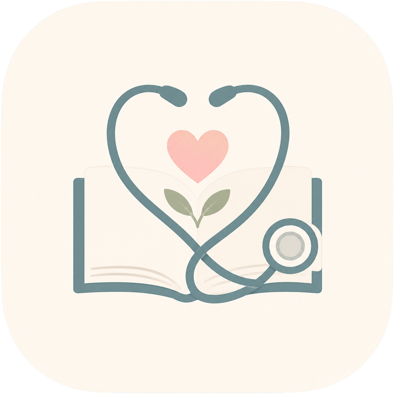 Nurse Journals icon with open journal, stethoscope heart, and leaf symbol.
